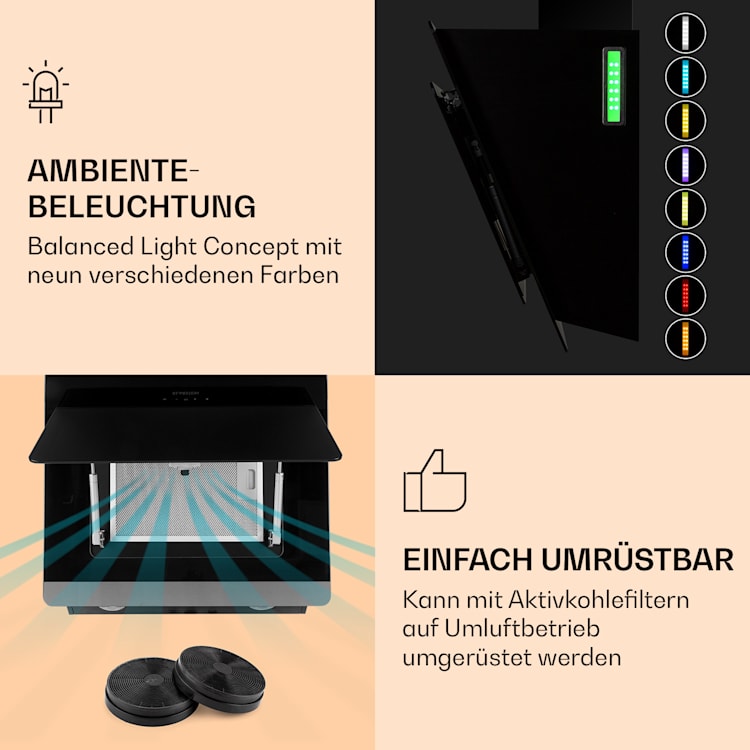 Aurora Eco 60 Dunstabzugshaube 550 m³/h 60cm kopffrei Ambientelicht EEC A+ Schwarz | 60 cm
