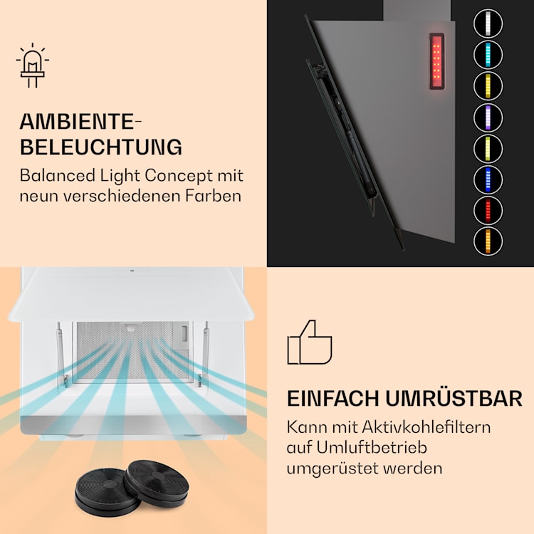 >Aurora Eco 60 Dunstabzugshaube 550 m³/h 60cm kopffrei Ambientelicht EEC A+ Weiß | 60 cm