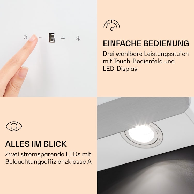 >Aurora Eco 60 Dunstabzugshaube 550 m³/h 60cm kopffrei Ambientelicht EEC A+ Weiß | 60 cm