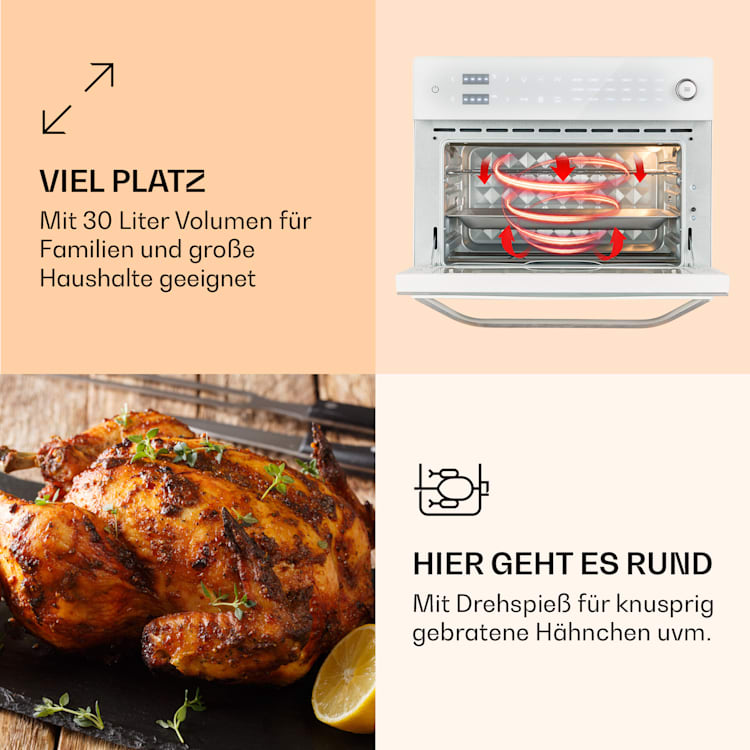 Vigor Air Heißluftfritteuse 1800 W 30 Liter 18 Programme Ober- und Unterhitze Weiß