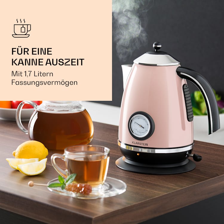 Aquavita Chalet Wasserkocher 1,7 Liter 2200 Watt Temperaturanzeige Edelstahl Pastellrosa