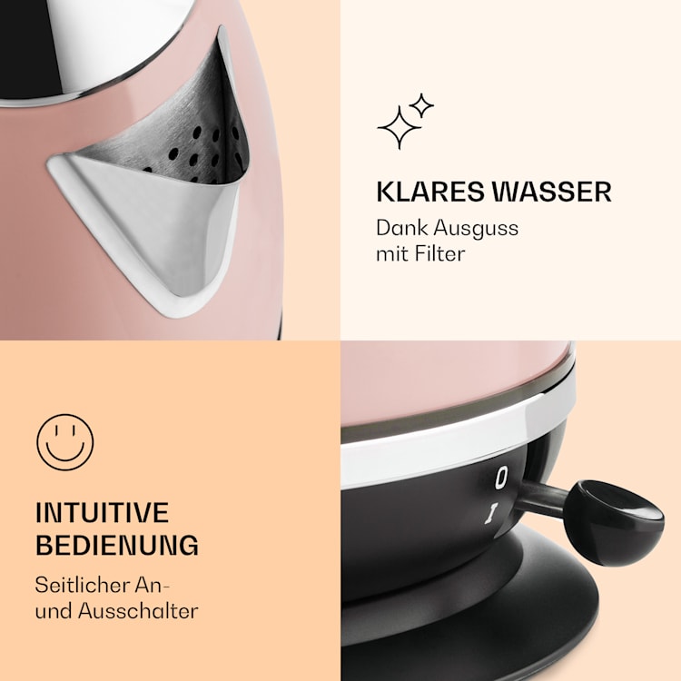 Aquavita Chalet Wasserkocher 1,7 Liter 2200 Watt Temperaturanzeige Edelstahl Pastellrosa