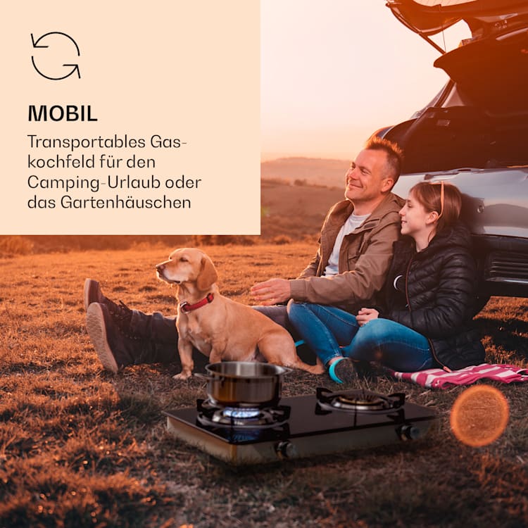Barzona 2 Campingkocher 2 Brenner 3,4 kW & 4,3 kW Glasplatte & Edelstahlgehäuse 2 Brenner | Ohne Gasschlauch & Druckminderer