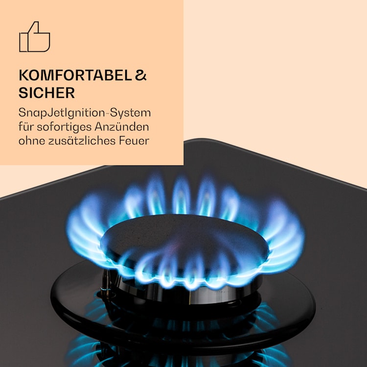 Ignito Chef Edition 5 Zonen Gaskochfeld 5-flammig Sabaf-Brenner Glaskeramik 5 Brenner | Schwarz