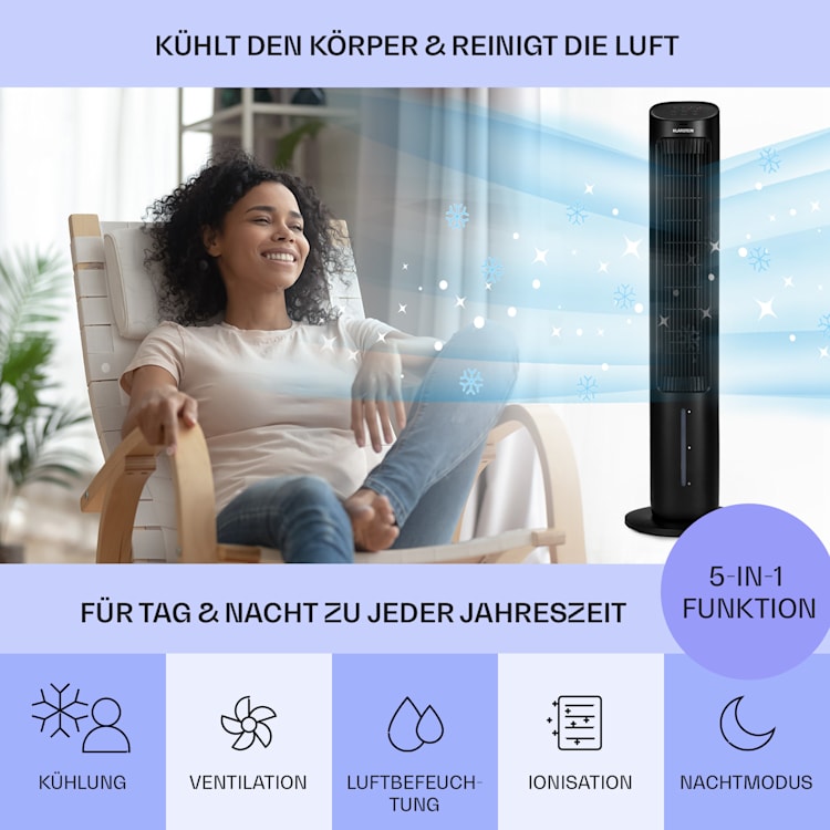 Mistral 5-in-1 Luftkühler Ventilator Luftbefeuchter Ionisator 360 m³/h Fernbedienung Schwarz