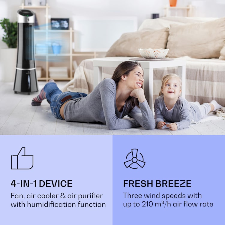 Skyscraper Ice Smart, 4-in-1, Răcitor de aer și ventilator, WiFi, 210m³/h, telecomandă de la distanță Negru