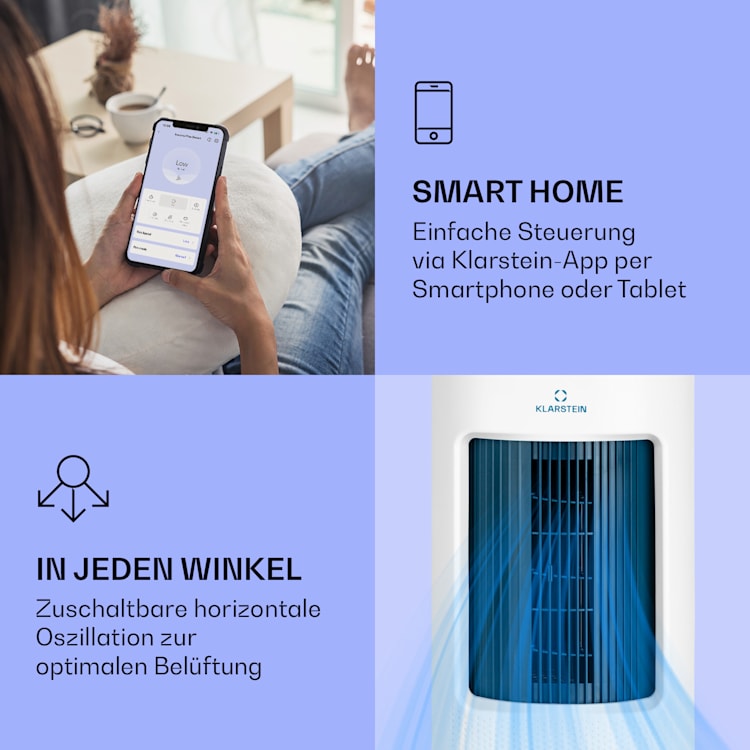 IceWind Plus Smart 4-in-1 Luftkühler Ventilator Luftbefeuchter Luftreiniger App-Steuerung Blau
