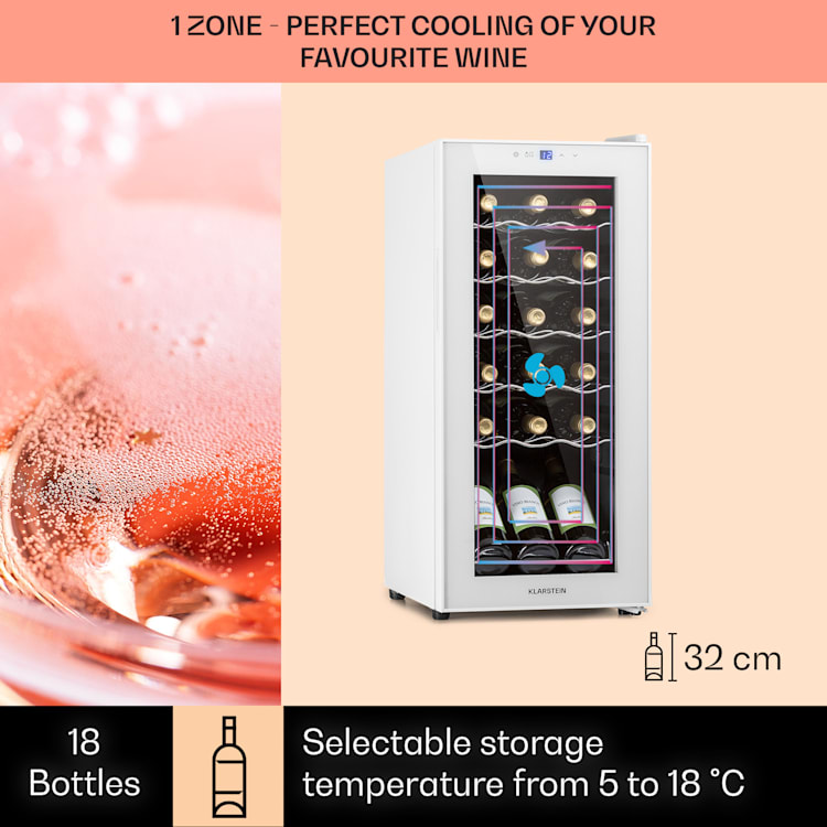 Shiraz 18 Slim Uno Weinkühlschrank 50l 18Fl Touch-Bedienfeld 5-18°C 50 Liter / 18 Flaschen | Weiß