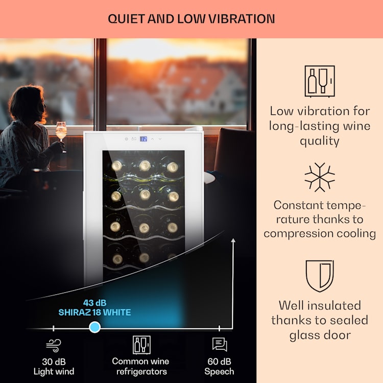 Shiraz 18 Slim Uno Weinkühlschrank 50l 18Fl Touch-Bedienfeld 5-18°C 50 Liter / 18 Flaschen | Weiß