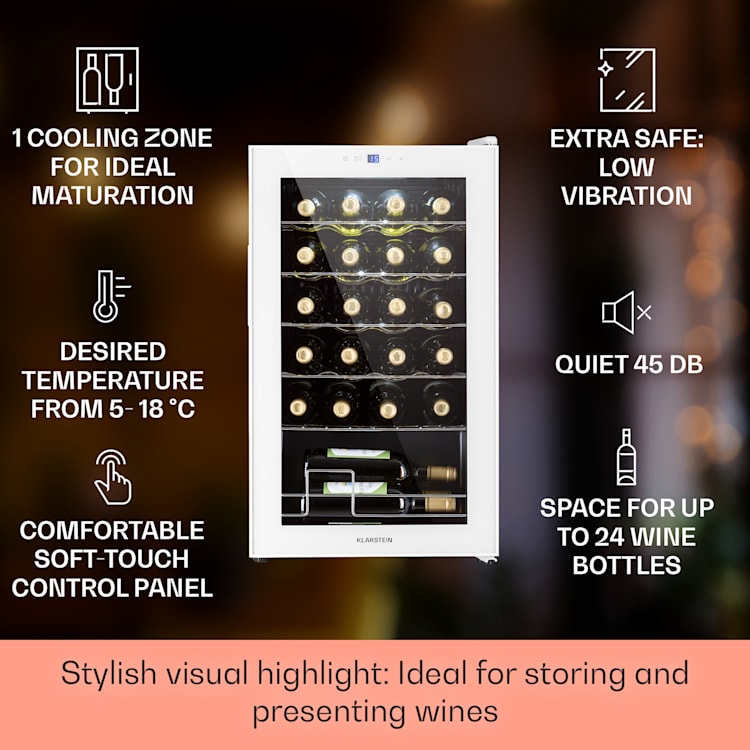 Shiraz 24 Uno Weinkühlschrank 63l 24Fl Touch-Bedienfeld 5-18°C 67 Liter / 24 Flaschen | Weiß