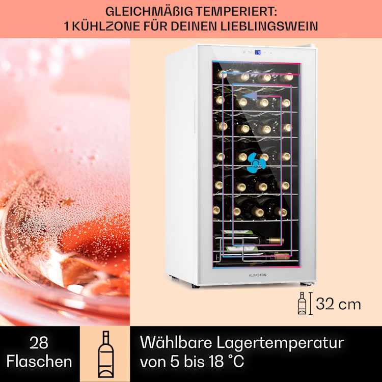 Shiraz 28 Uno Weinkühlschrank 74l 28Fl Touch-Bedienfeld 5-18°C 74 Liter / 28 Flaschen | Weiß