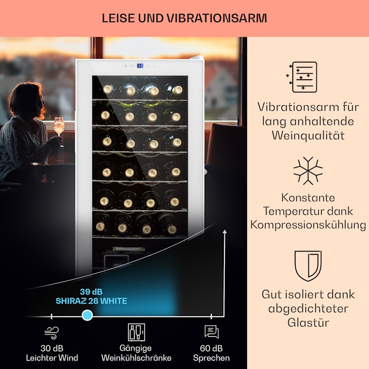 Shiraz 28 Uno Weinkühlschrank 74l 28Fl Touch-Bedienfeld 5-18°C 74 Liter / 28 Flaschen | Weiß