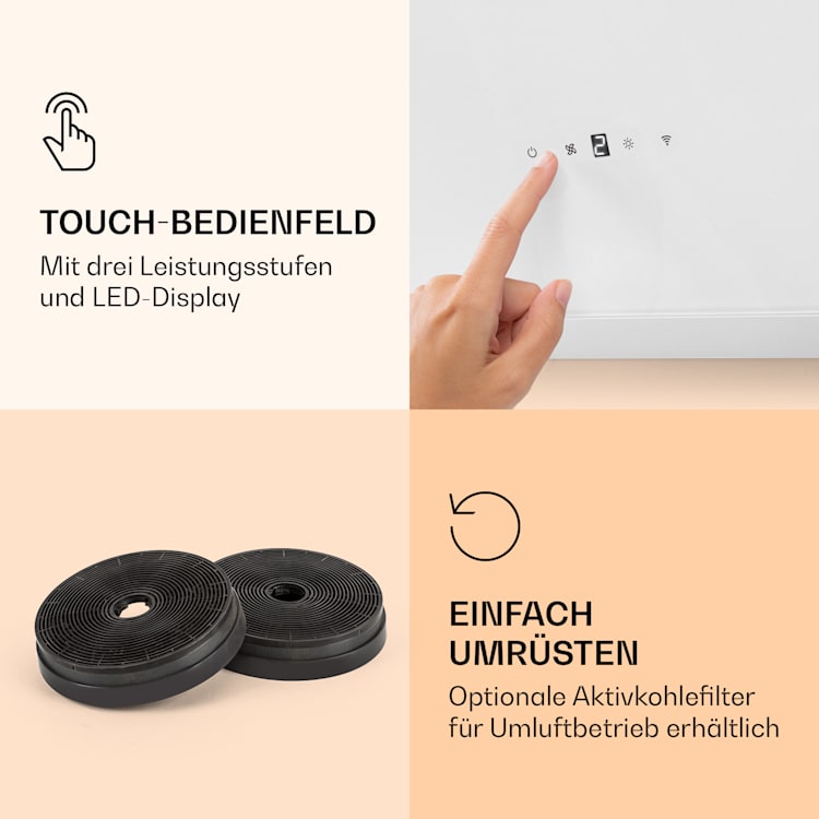 Alina 90 Smart Dunstabzugshaube 90 cm 594 m³/h LED Ambiente-Licht Glasfront 90 cm | Weiß