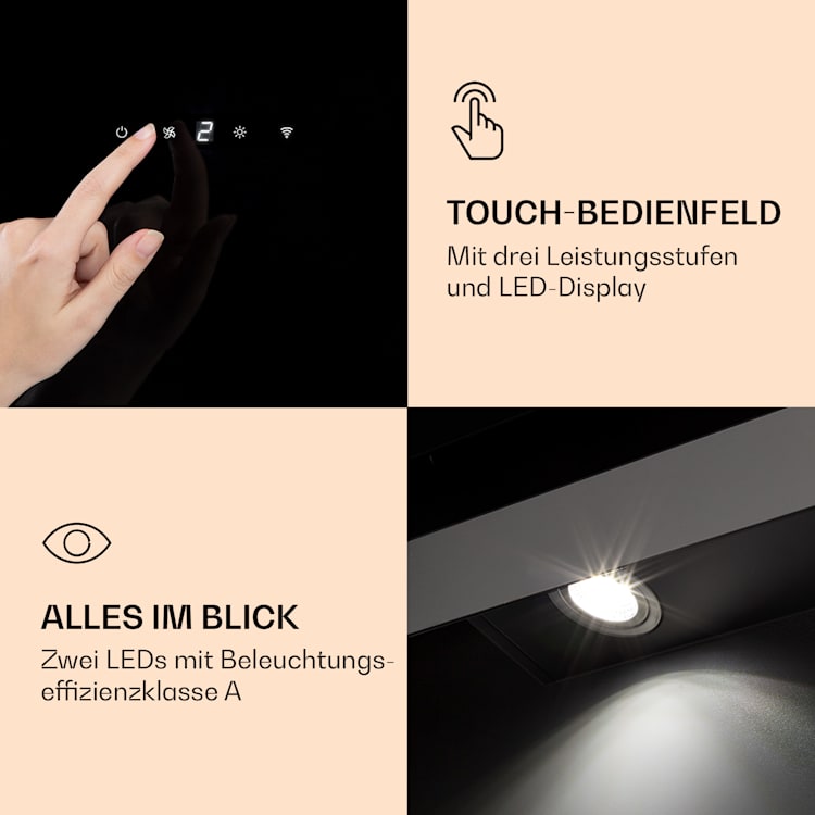 Aurora 60 Smart Dunstabzugshaube 550 m³/h 60cm kopffrei Ambiente-Licht EEC A++ 60 cm | Schwarz