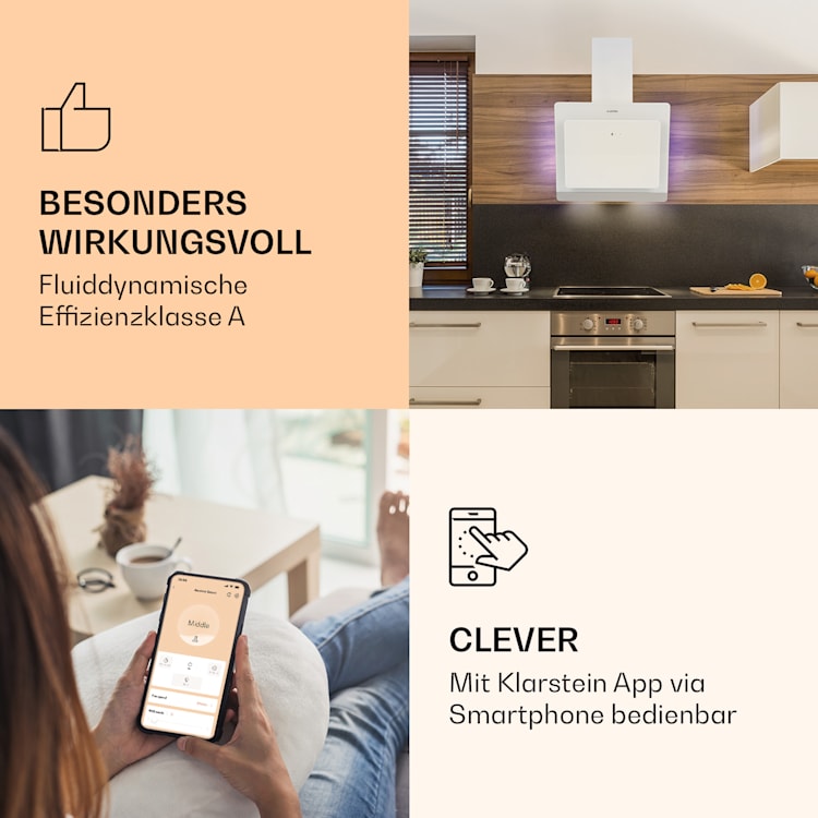 Aurora 60 Smart Dunstabzugshaube 550 m³/h 60cm kopffrei Ambiente-Licht EEC A++ 60 cm | Weiß