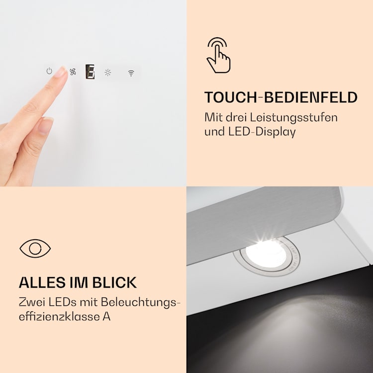 Aurora 90 Smart Dunstabzugshaube 550 m³/h 90cm kopffrei Ambiente-Licht EEC A++ 90 cm | Weiß