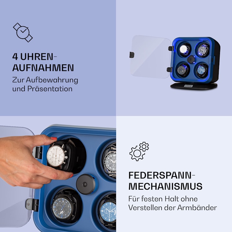 Clover Uhrenbeweger 4 Uhren 3 Rotationen 4 Geschwindigkeiten LED Dunkelblau