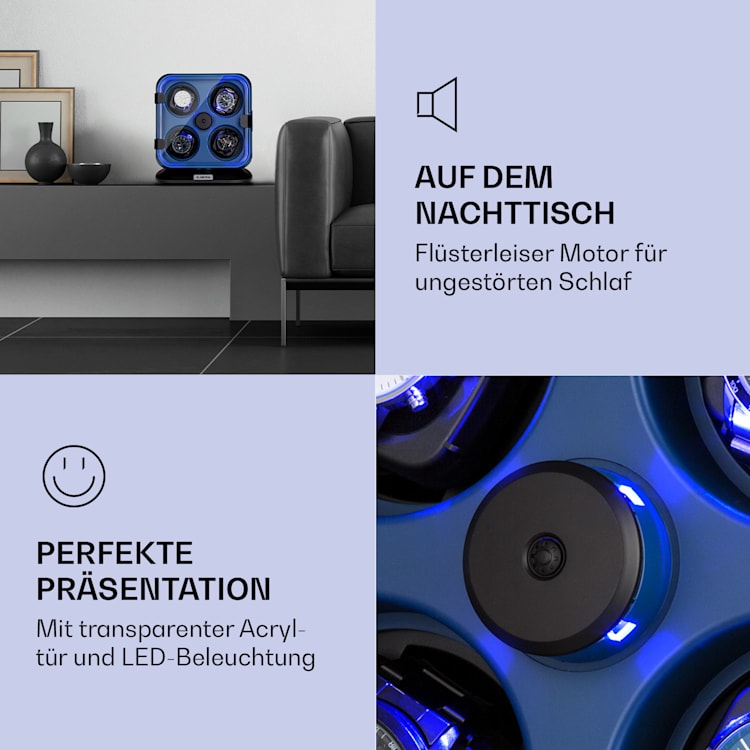 Clover Uhrenbeweger 4 Uhren 3 Rotationen 4 Geschwindigkeiten LED Dunkelblau