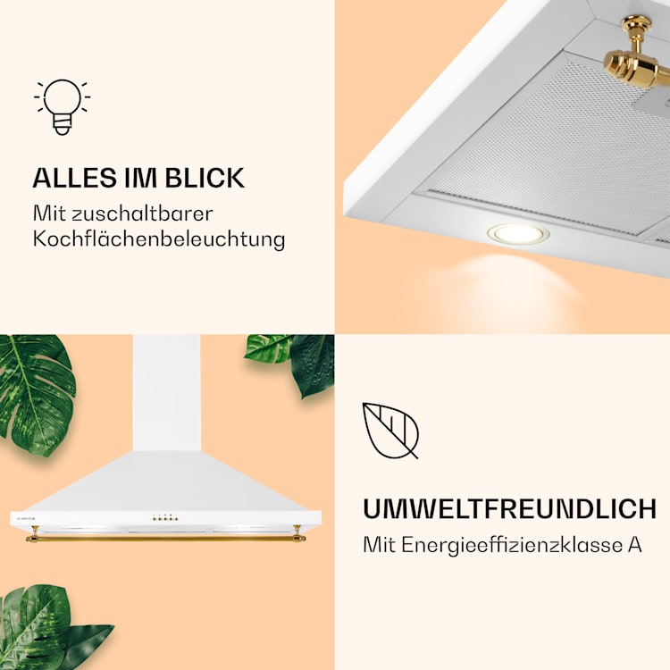 Montblanc 90 Dunstabzugshaube 610m³/h 165W 2x1,5W LED Reling Weiß