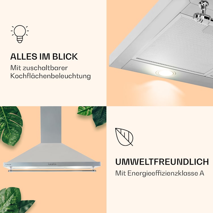 Montblanc 90 Dunstabzugshaube 610m³/h 165W 2x1,5W LED Reling Silbergrau