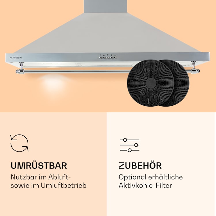 Montblanc 90 Dunstabzugshaube 610m³/h 165W 2x1,5W LED Reling Silbergrau