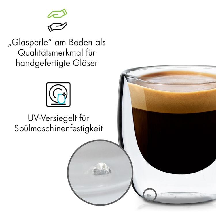 Glaswerk Vienna doppelwandige Thermogläser 80 ml handgemacht Borosilikatglas 6er-Set