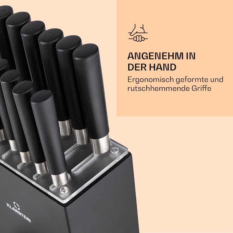 Kitano XL 13tlg. Messer-Set mit Block 12 Messer Stahl edler Holzblock Schwarz