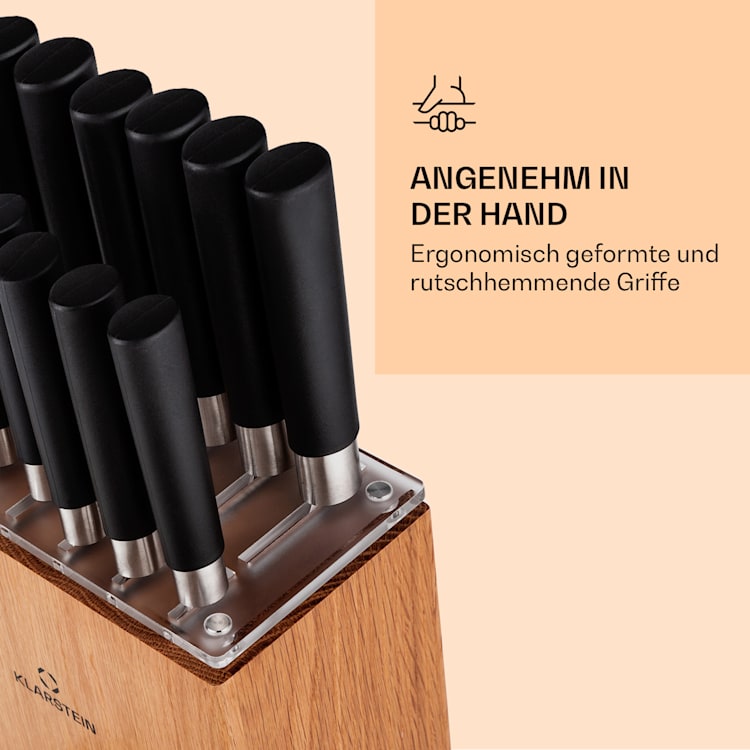Kitano XL 13tlg. Messer-Set mit Block 12 Messer Stahl edler Holzblock Eiche