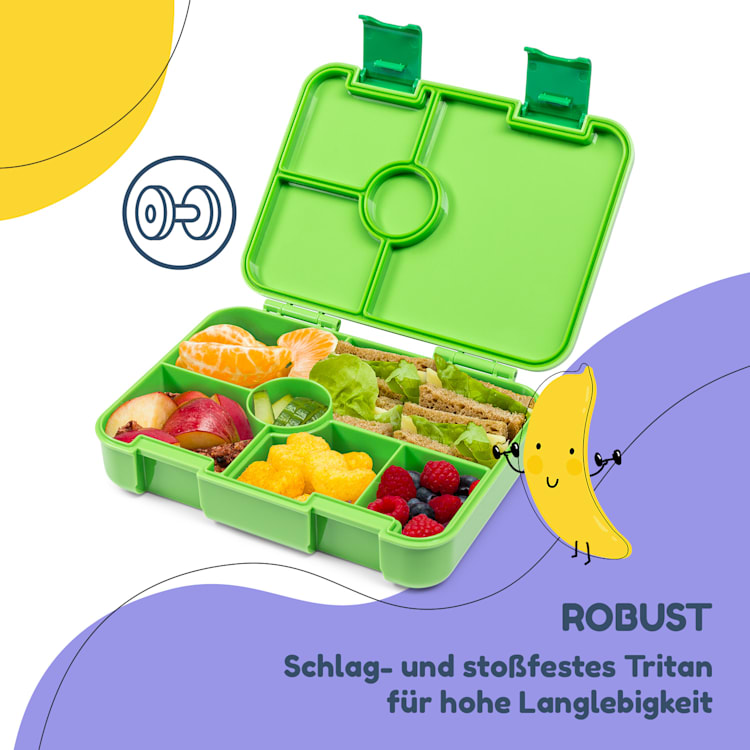 schmatzfatz by Lite Lunchbox 6 Fächer 20,8 x 4,5 x 15 cm (BxHxT) BPA-frei extra leichtes Tritan Grün