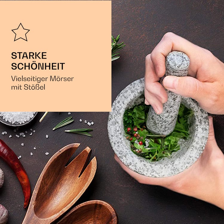 Mörser mit Stößel 360 ml geriffelte Innenseite rutschfest Granit