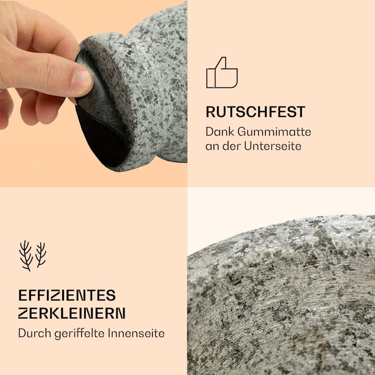 Mörser mit Stößel 360 ml geriffelte Innenseite rutschfest Granit
