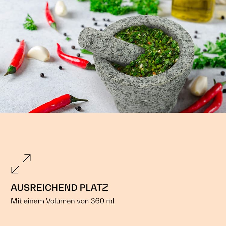 Mörser mit Stößel 360 ml geriffelte Innenseite rutschfest Granit