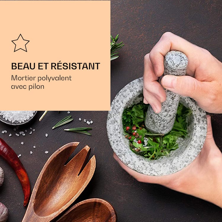 Mortier avec pilon 360 ml intérieur strié antidérapant Granit