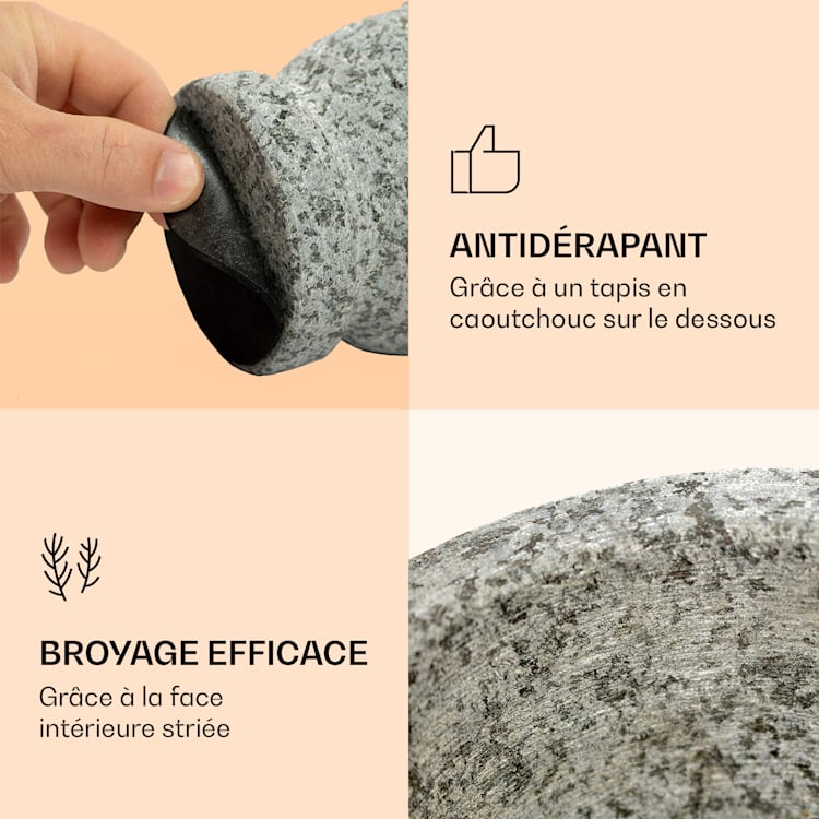 Mortier avec pilon 360 ml intérieur strié antidérapant Granit