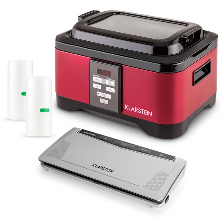 Klarstein Tastemaker Sous Vide + Foodlocker Slim + vakuovací fólie, sada na vakuové vaření, elektrický hrnec / vakuovačka / fólie