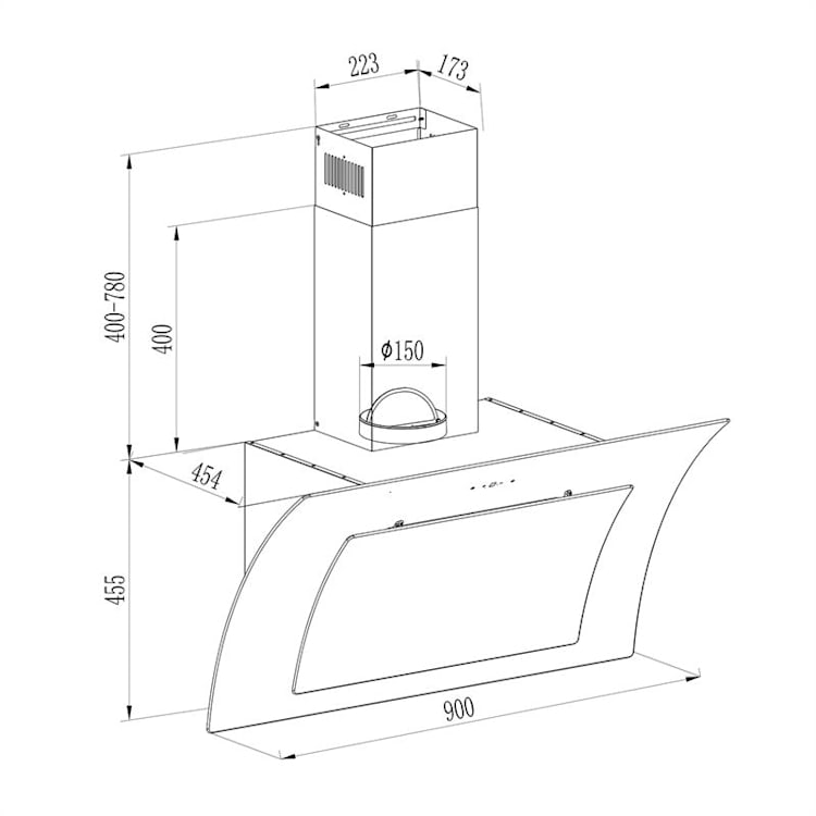 Sabia 90 Dunstabzugshaube | 90cm | 600 m³/h | Energieeffizienzklasse A | inklusive 2 x Aktivkohlefilter Schwarz