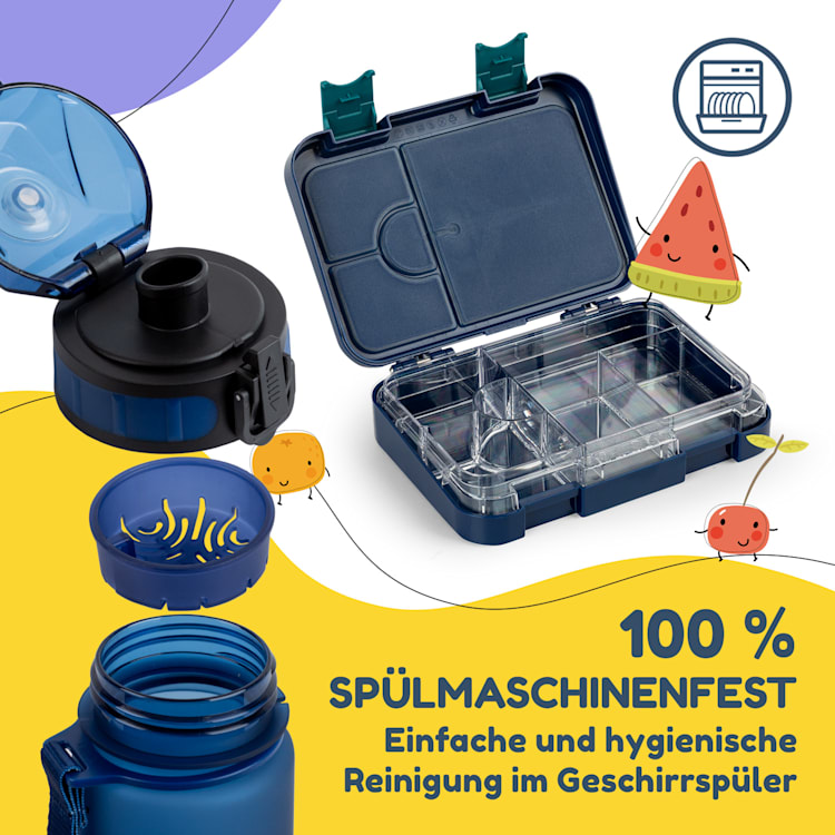 schmatzfatz Frühstücksset Lunchbox & Trinkflasche Tritan dicht BPA-frei Navy Space