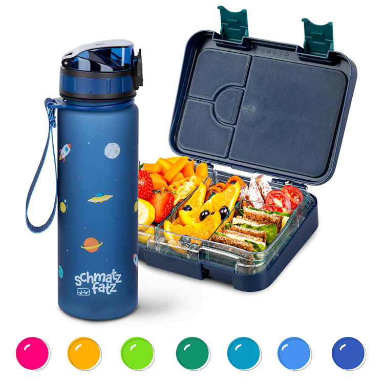 schmatzfatz Frühstücksset Lunchbox & Trinkflasche Tritan dicht BPA-frei Navy Space