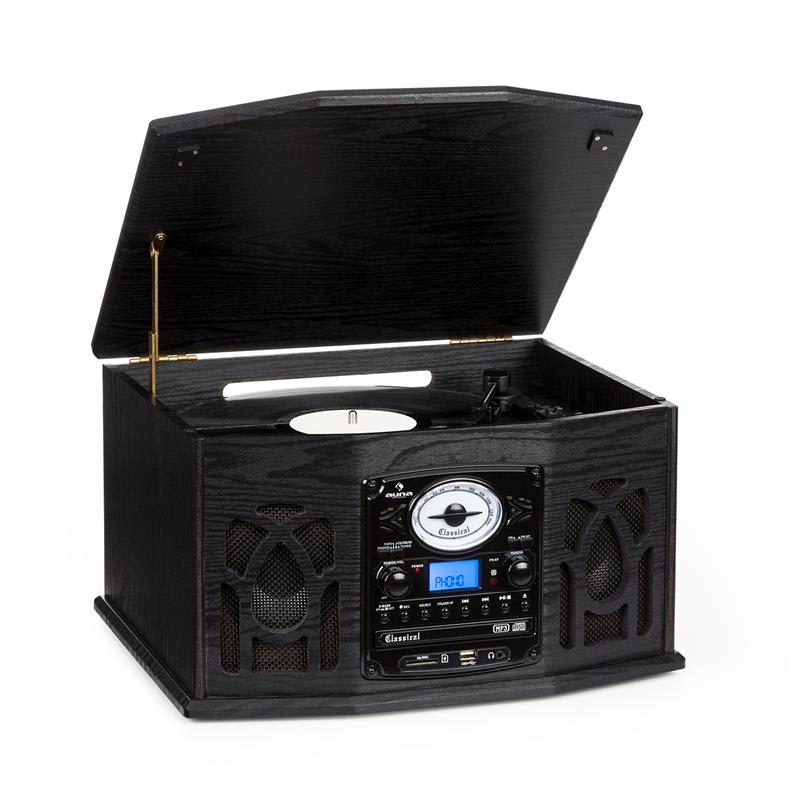 NR-620 Chaîne hifi stéréo tourne-disque enregistrement MP3 en bois noir