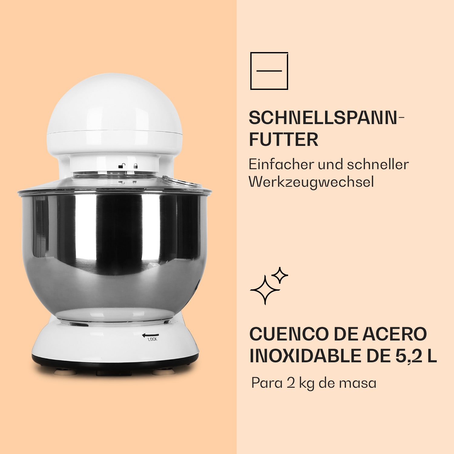 Klarstein Bella Robot de cocina 1800 W/2,7 PS 5 L Acero inoxidable Sin BPA