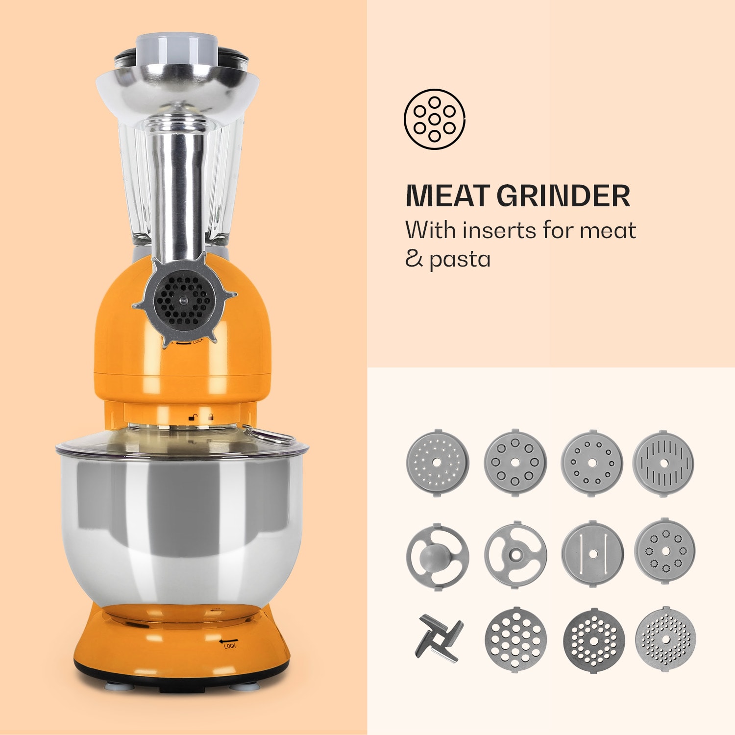 Klarstein Lucia Food Processor 3-in-1 1800 W / 2.7 PS 5 Litre Stainless Steel BPA-free