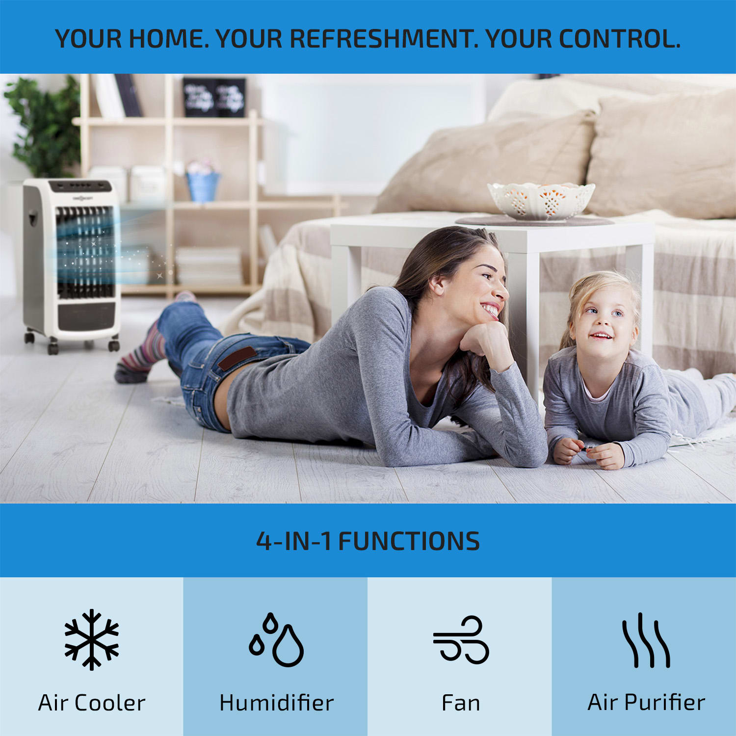 OneConcept Caribbean Blue Air Cooler Humidifier Fan 400m³ / h Black