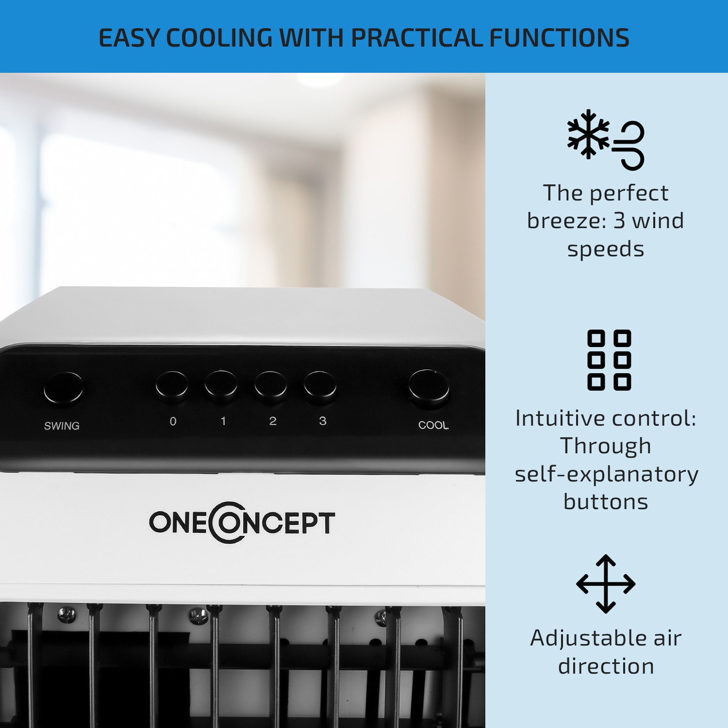 OneConcept Caribbean Blue Air Cooler Humidifier Fan 400m³ / h Black
