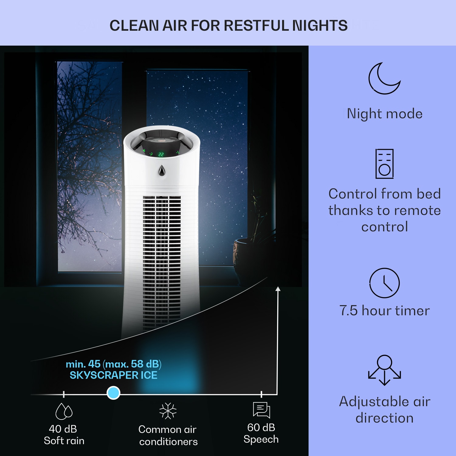 Klarstein Skyscraper Ice 4-in-1 Air Cooler Fan 210 m³/h 30 W oscillation mobile remote control
