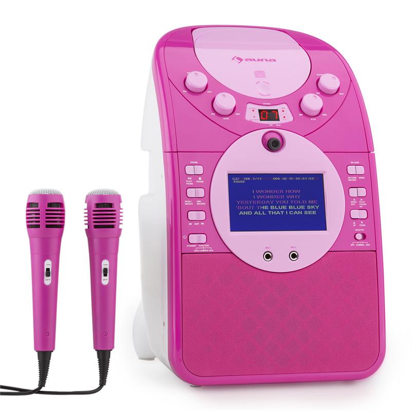 ScreenStar Karaokeanlage Kamera CD USB SD MP3 inkl. 2 x Mikrofon pink