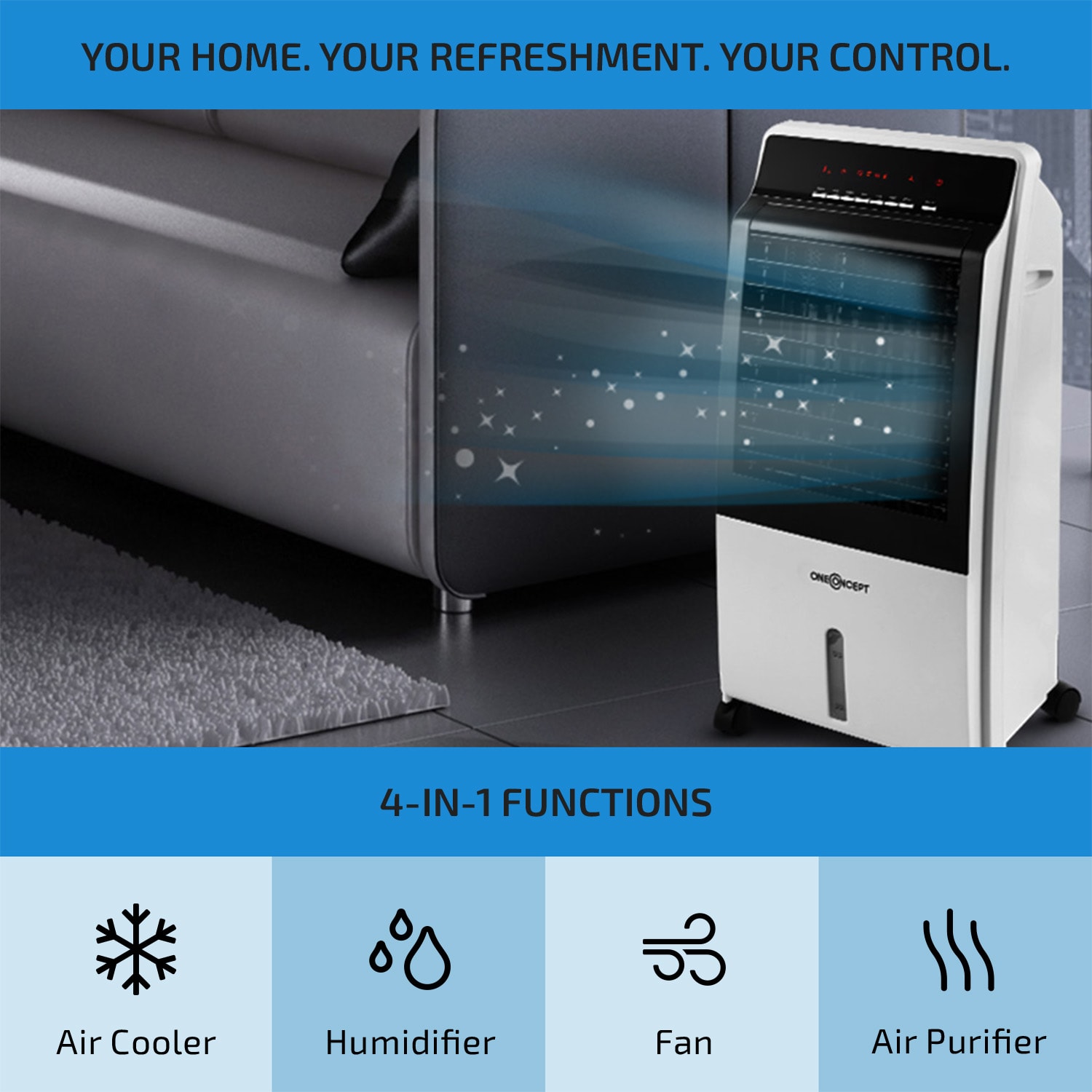 Klarstein CTR-1 v2 4-in-1 Air Cooler Fan Humidifier Ioniser 7 Ltr