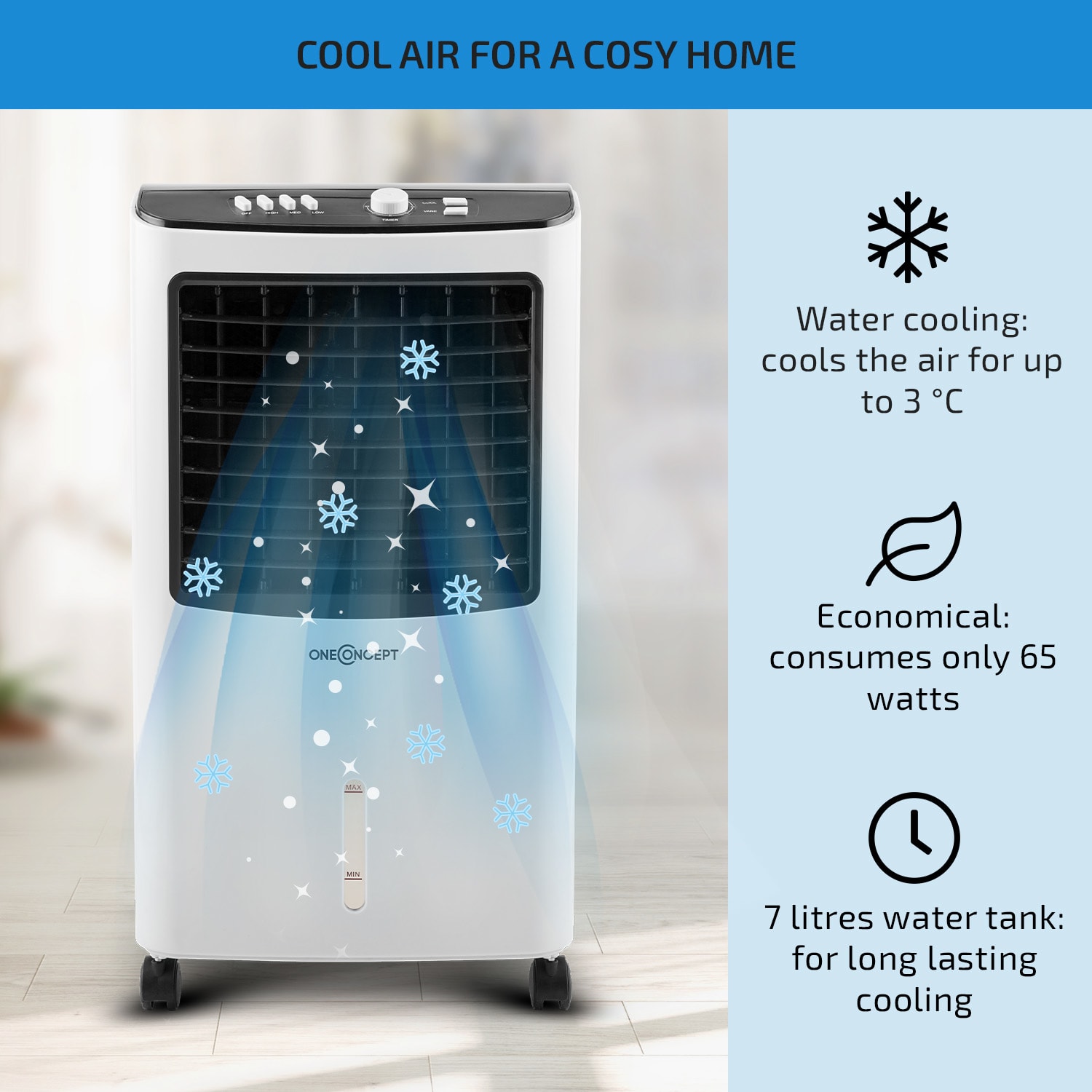 OneConcept MCH-2 V2 Air Cooler Fan Humidifier 3-in-1 Mobile 65 W