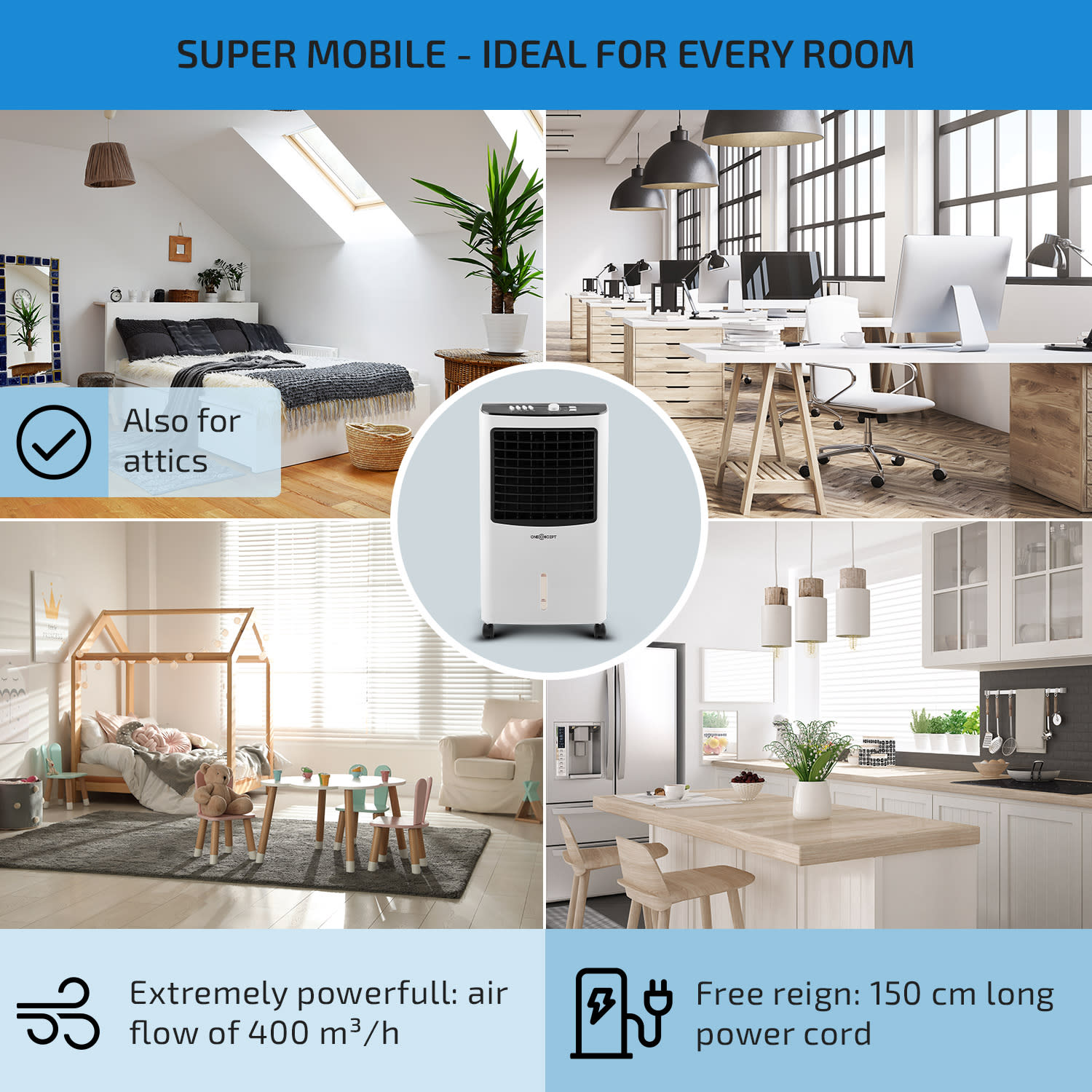 OneConcept MCH-2 V2 Air Cooler Fan Humidifier 3-in-1 Mobile 65 W