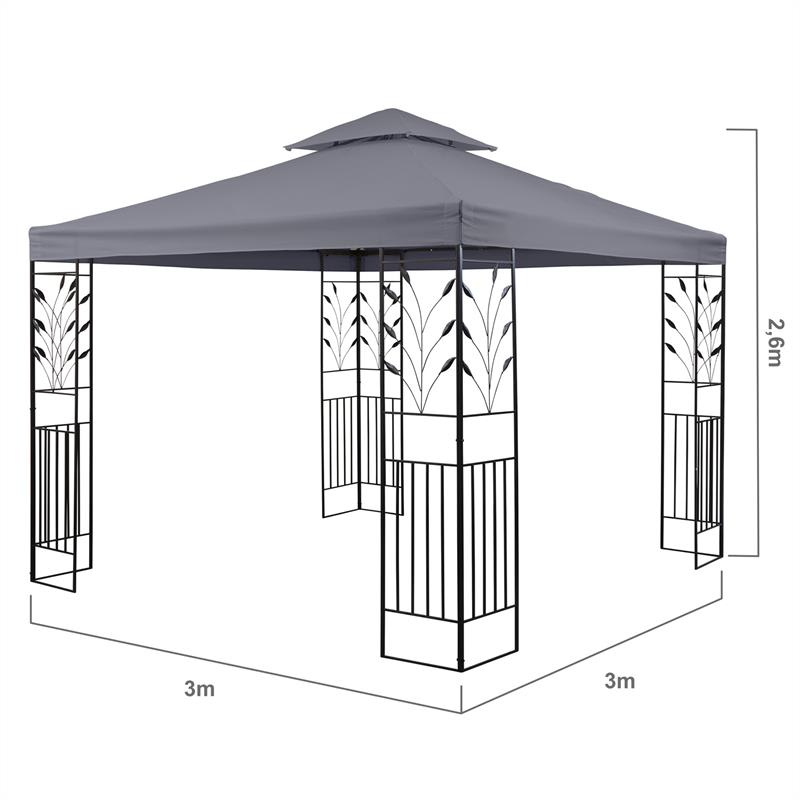 Blumfeldt Odeon Grey, sötétszürke, kerti pavilon, lugas, acél, poliészter, 3 x 3 m termék 2. képe