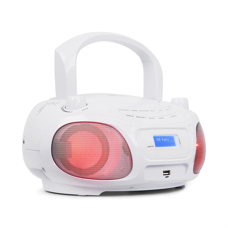 Roadie DAB CD-Player DAB/DAB+ UKW LED Disco Light Effect USB Bluetooth weiß